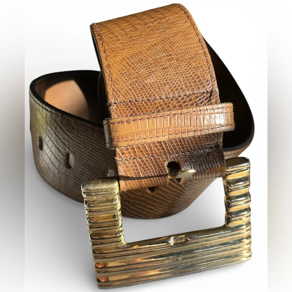 Pearl Genuine 2”x33”Leather Belt w/Crocodile pattern & Gold Buckle Accent size S